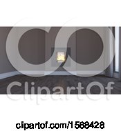 Clipart Of A 3d Fireplace And Empty Room Interior Royalty Free Illustration