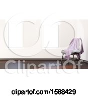 Clipart Of A 3d Chair With A Throw In A Room Royalty Free Illustration