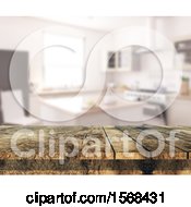 Clipart Of A 3d Wood Counter With Blurred Kitchen Interior Royalty Free Illustration