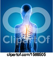 Clipart Of A 3d Anatomical Woman With Visible Glowing Spine On Blue Royalty Free Illustration