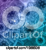 Clipart Of A 3d Dna Strand Ekg With Viruses In Blue Royalty Free Illustration