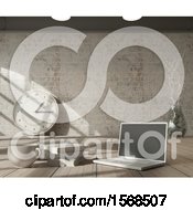 Clipart Of A 3d Laptop On A Wood Desk Royalty Free Illustration