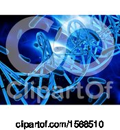 Clipart Of A 3d Dna Strand With Viruses In Blue Royalty Free Illustration