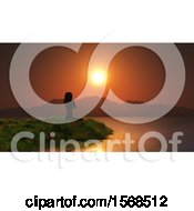 Poster, Art Print Of 3d Silhouetted Woman Doing Yoga On A Lake Shore At Sunset