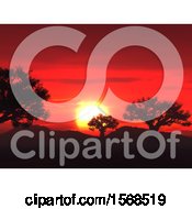 Poster, Art Print Of 3d Red Sunset And Silhouetted Trees