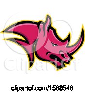 Tough Pink Rhinoceros Sports Mascot Head In Profile