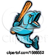 Clipart Of A Tough Largemouth Bass Fish Sports Mascot Holding A Baseball Bat Royalty Free Vector Illustration