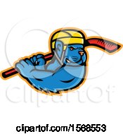 Poster, Art Print Of Tough Blue American Bully Dog Wielding A Hockey Stick