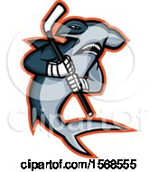 Tough Hammerhead Shark Sports Mascot Holding An Ice Hockey Stick