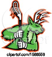 Clipart Of A Tough Buck Deer Sports Mascot Holding A Lacrosse Stick Royalty Free Vector Illustration by patrimonio