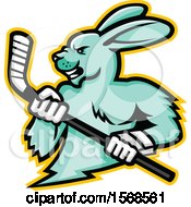 Tough Jackrabbit Sports Mascot Holding An Ice Hockey Stick