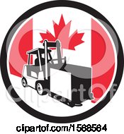 Clipart Of A Retro Forklift Moving A Box In A Canadian Flag Circle Royalty Free Vector Illustration