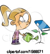Poster, Art Print Of Cartoon Girl Watering A Book Plant