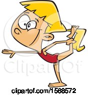 Clipart Of A Cartoon Girl Stretching In Gymnastics Royalty Free Vector Illustration