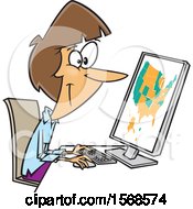 Clipart Of A Cartoon Female Cartographer Creating A Map On A Computer Royalty Free Vector Illustration