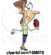 Clipart Of A Cartoon Female Reporter Holding A Microphone And Gesturing Royalty Free Vector Illustration