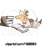Clipart Of A Cartoon Male Historian Reading A Book Royalty Free Vector Illustration by toonaday