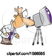 Cartoon Male Astronomer Viewing Through A Telescope