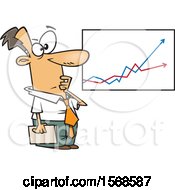 Cartoon Economist Business Man Viewing A Growth And Decline Chart