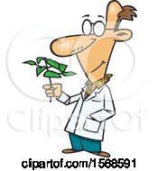 Clipart Of A Cartoon Male Biologist Holding A Plant Royalty Free Vector Illustration