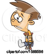 Cartoon Sad Boy With A Broken Leg Using Crutches