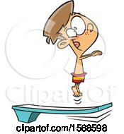 Clipart Of A Cartoon Boy Bouncing On A Diving Board Royalty Free Vector Illustration