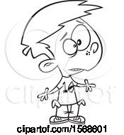 Clipart Of A Cartoon Lineart Broke Boy With Empty Turned Out Pockets Royalty Free Vector Illustration by toonaday