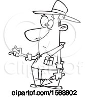 Clipart Of A Cartoon Lineart Male Archaeologist Holding A Specimen Royalty Free Vector Illustration by toonaday