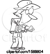 Clipart Of A Cartoon Lineart Geologist Inspecting A Rock Royalty Free Vector Illustration