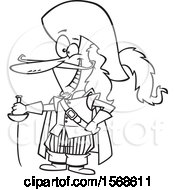 Clipart Of A Cartoon Lineart Man With A Sword And Long Nose Savinien De Cyrano De Bergerac Royalty Free Vector Illustration