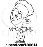 Clipart Of A Cartoon Lineart Black Boy Wearing A Student Of The Month Ribbon Royalty Free Vector Illustration