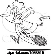 Poster, Art Print Of Cartoon Black And White Black Female Tennis Player Swinging Her Racket