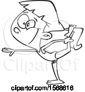 Clipart Of A Cartoon Lineart Girl Stretching In Gymnastics Royalty Free Vector Illustration