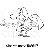 Clipart Of A Cartoon Lineart Male Super Villain With Electricity Shooting From His Hand Royalty Free Vector Illustration by toonaday