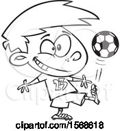 Poster, Art Print Of Cartoon Black And White Boy Kicking A Soccer Ball
