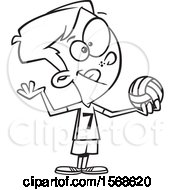 Poster, Art Print Of Cartoon Black And White Boy Ready To Serve A Volleyball