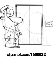 Cartoon Black And White Business Man At An Elevator That Moves Sideways