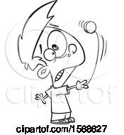 Clipart Of A Cartoon Lineart Boy Bonking His Head With A Yoyo Royalty Free Vector Illustration