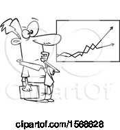 Poster, Art Print Of Cartoon Black And White Economist Business Man Viewing A Growth And Decline Chart