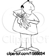 Clipart Of A Cartoon Lineart Man Holding Carrots Royalty Free Vector Illustration