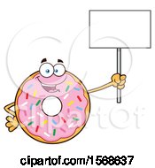 Poster, Art Print Of Cartoon Pink Glazed And Sprinkle Donut Mascot Holding Up A Blank Sign