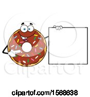 Poster, Art Print Of Cartoon Chocolate Glazed And Sprinkle Donut Mascot Holding Up A Blank Sign