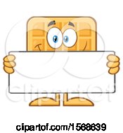 Cartoon Waffle Mascot Character Holding A Blank Sign