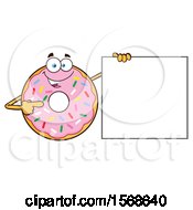Poster, Art Print Of Cartoon Pink Glazed And Sprinkle Donut Mascot Pointing To A Blank Sign