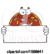 Poster, Art Print Of Cartoon Chocolate Glazed And Sprinkle Donut Mascot Holding A Blank Sign