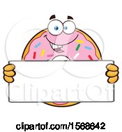 Poster, Art Print Of Cartoon Pink Glazed And Sprinkle Donut Mascot Holding A Blank Sign