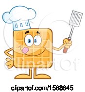 Cartoon Waffle Mascot Chef Character Holding A Spatula