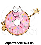Poster, Art Print Of Cartoon Pink Glazed And Sprinkle Donut Mascot Waving