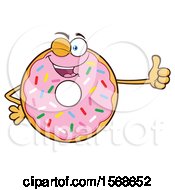Poster, Art Print Of Cartoon Pink Glazed And Sprinkle Donut Mascot Giving A Thumb Up