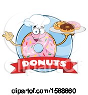 Poster, Art Print Of Cartoon Logo Of A Pink Glazed And Sprinkle Donut Mascot Holding A Tray Of Donuts